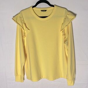 5/$25 George Yellow Ruffled Shoulder Long Sleeve Crew Neck Pullover Sweatshirt L